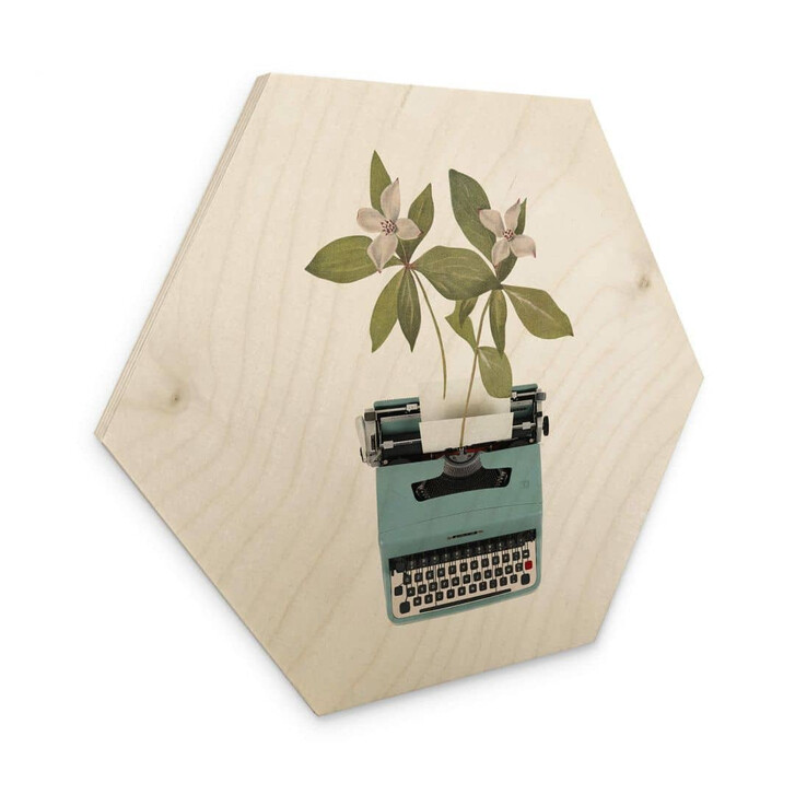 Wandbild Frida Floral Studio - Botanische Schreibmaschine - Hexagon Holz - WA357575