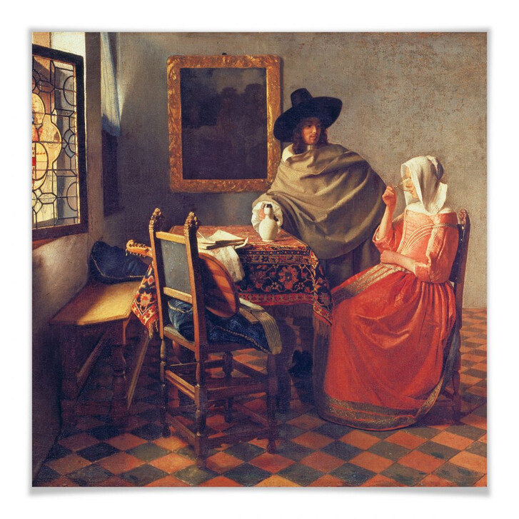 Poster Vermeer - Das Glas Wein - WA167954