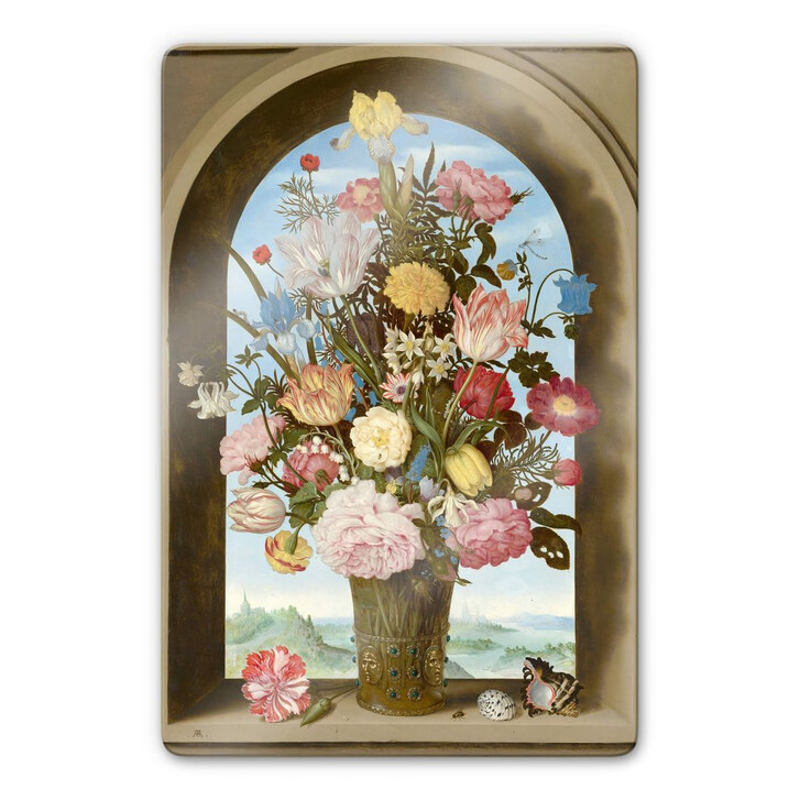 Glasbild Bosschaert - Blumenvase in einer Fensternische - WA291116