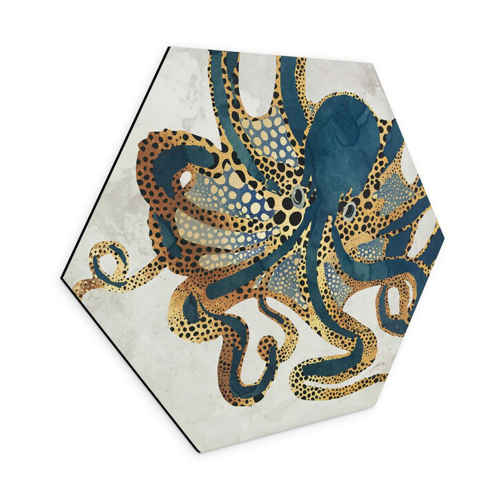 Hexagon Wandbild SpaceFrog Designs - Goldener Oktopus - Alu-Dibond - WA353250