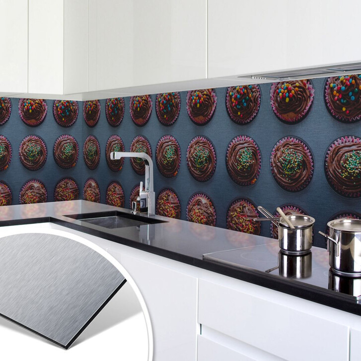 Küchenrückwand - Alu-Dibond-Silber - Birthday Muffins - WA134633