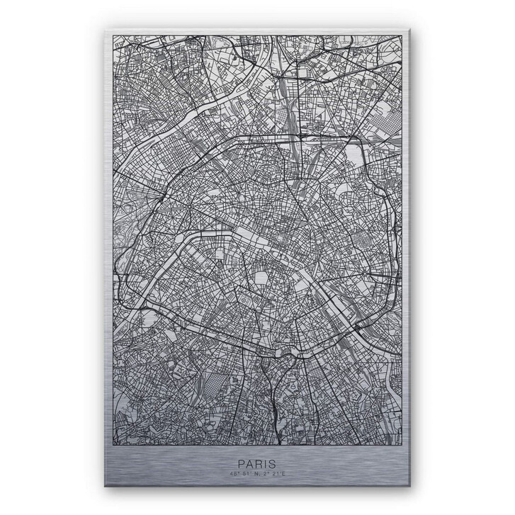 Alu-Dibond Bild mit Silbereffekt Stadtplan Paris - WA252231