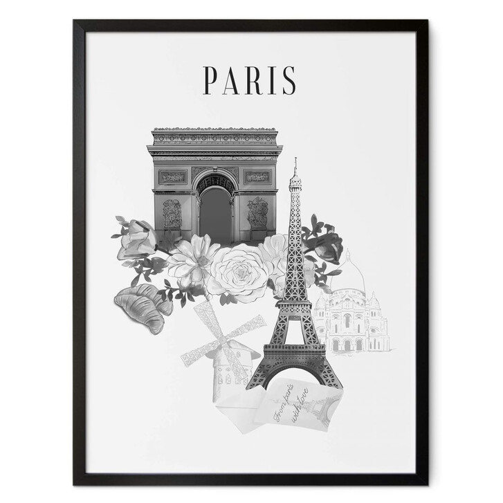 Love your City - Paris schwarz-weiss Poster Zeichnung - WA348387