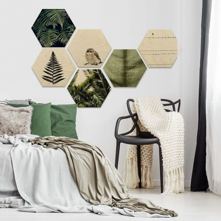 Hexagon - Holz Birke-Furnier - Natürliche Vielfalt (6-teilig) - WA253333