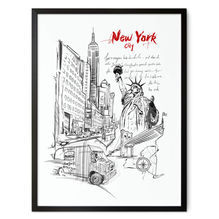 Poster Schwarz-Weiss Freiheitsstatue - Love your City - New York - WA349739
