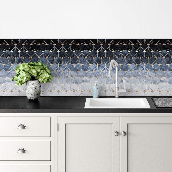 Küchenrückwand Fredriksson - Hexagone: Blau und Gold - WA263699