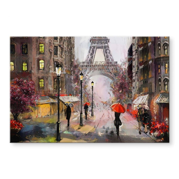 Acrylglasbild Roter Schirm in Paris Aquarell - WA313717
