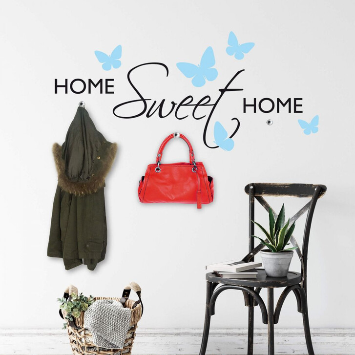 Wandtattoo Haken Home Sweet Home mit Schmetterlingen + Haken (inklusive 3 Bullet) - WA211351