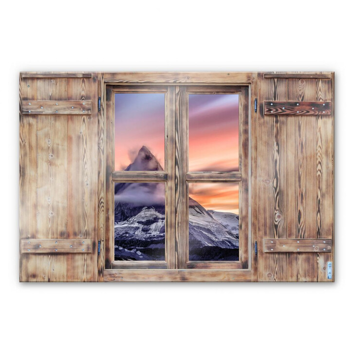 Glasbild 3D Holzfenster - Top of the mountain - WA231907