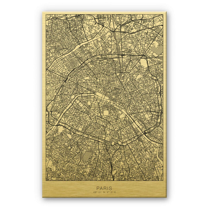 Alu-Dibond mit Goldeffekt Stadtplan Paris - WA252100