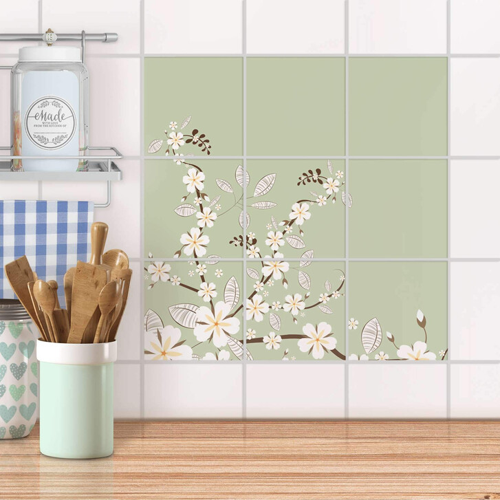 Klebefliesen - White Blossoms - 9er Set - CR108226