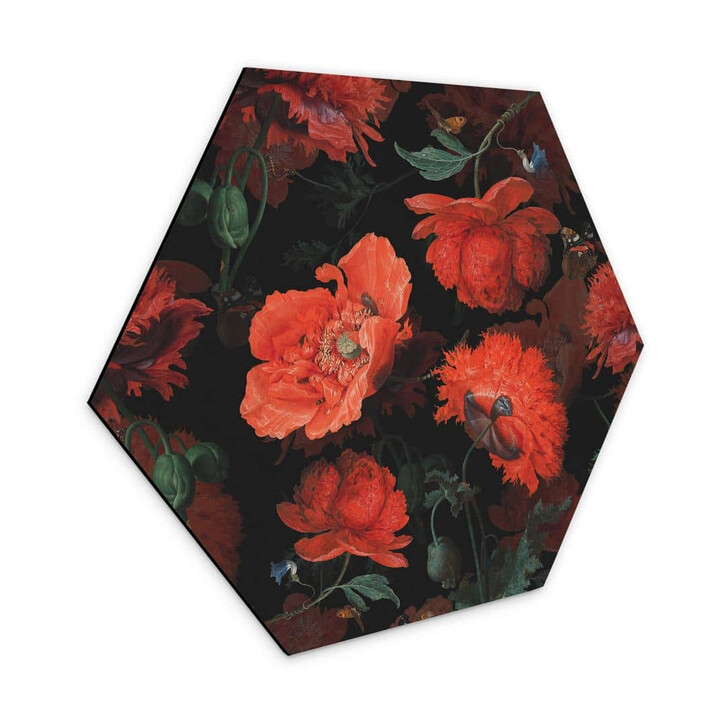 Hexagon - Alu-Dibond UN Designs - Rote Blüten - WA326725