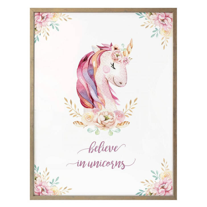 Poster Kvilis - Believe in Unicorns - Einhorn mit Blumen - WA239111