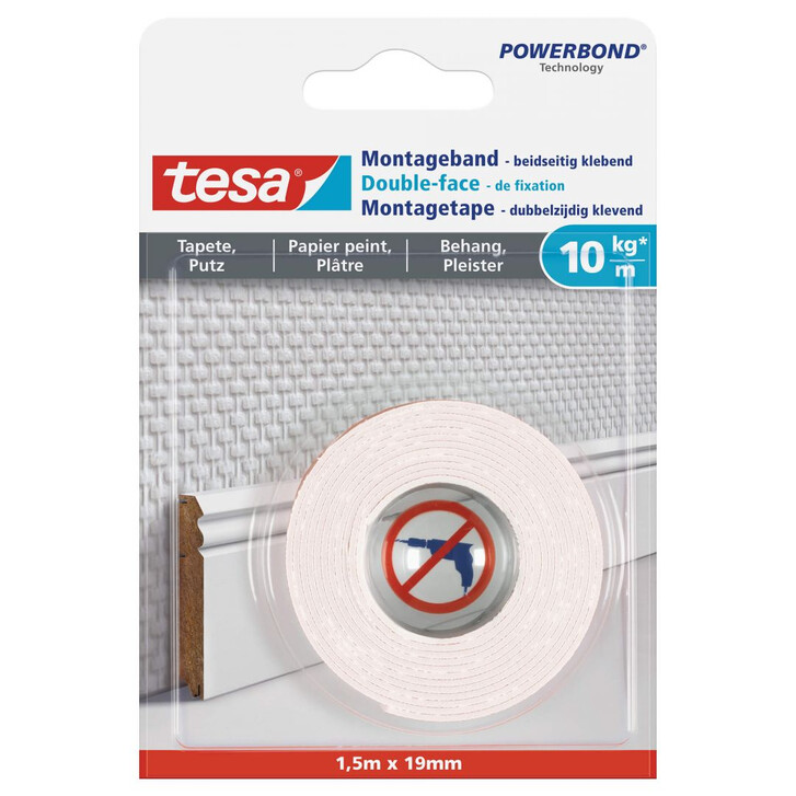 tesa® Montageband für Tapeten und Putz (10kg/m) 1.5 m x 19 mm - WA297355