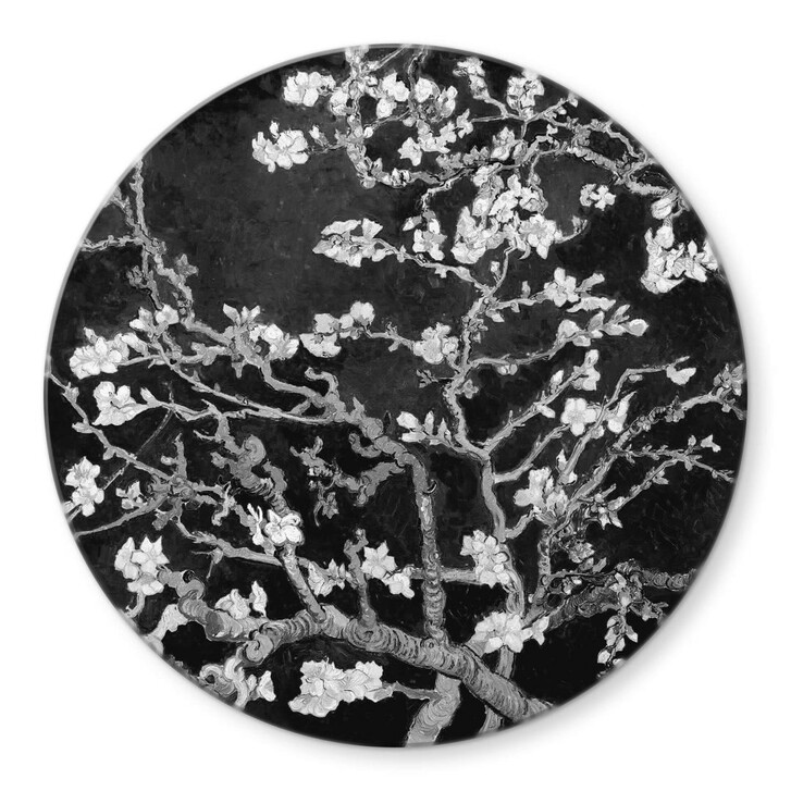 Glasbild van Gogh - Mandelblüte - schwarz - Rund - WA309218