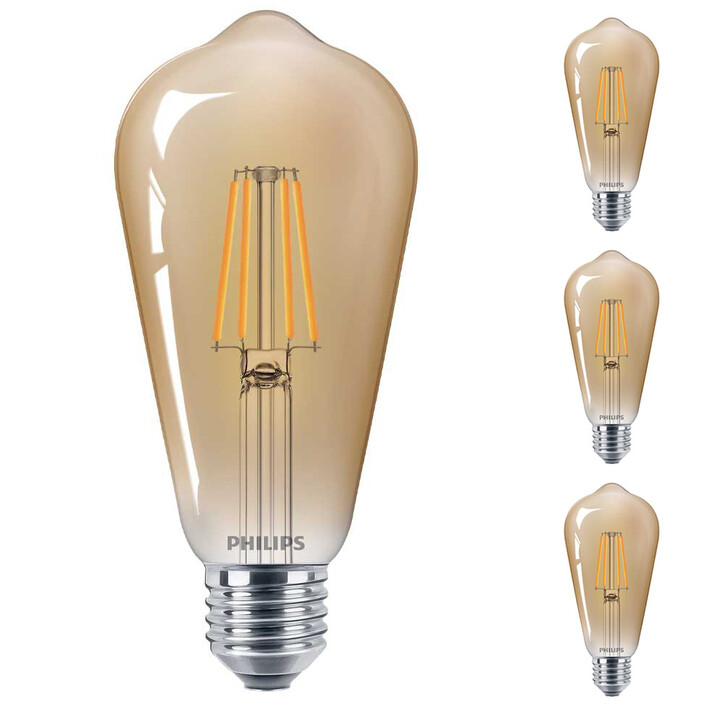 Philips LED Lampe ersetzt 35W, E27 Standardform ST64. klar -Vintage, goldweiss, 400 Lumen, nicht dimmbar, 4er Pack Energieklasse A&&