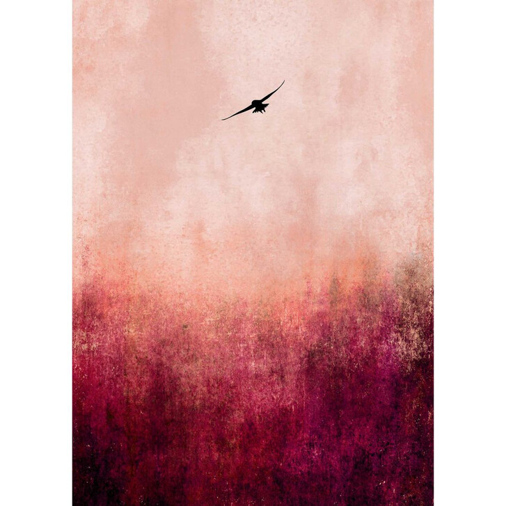 Livingwalls Fototapete ARTist Warm Sunset mit Vogel am Himmel rot, schwarz - WA310924