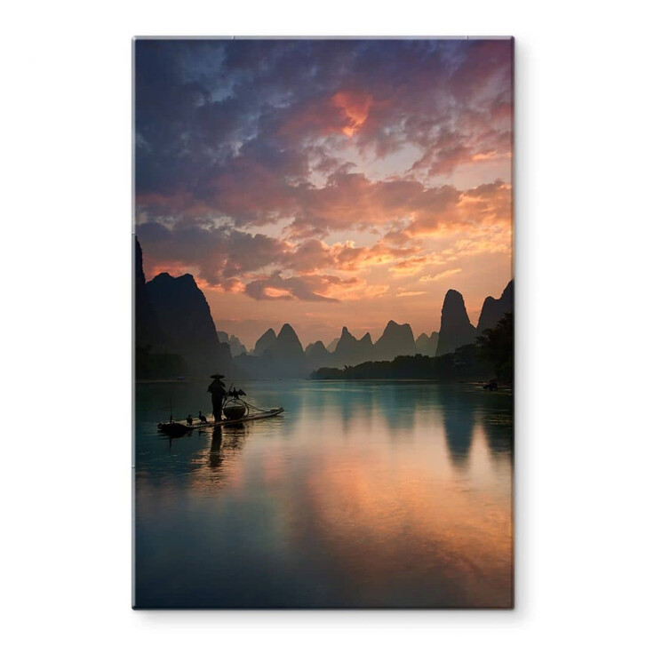 Glasbild Zhang - Asiatische Flusslandschaft in der Abenddämmerung - WA346058