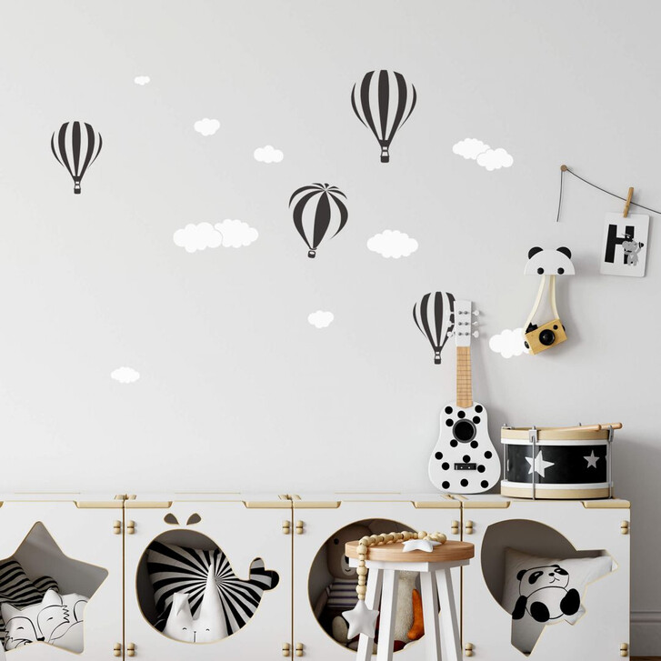 Wandtattoo Heissluftballons mit Wolken (2-farbig) - WA250629