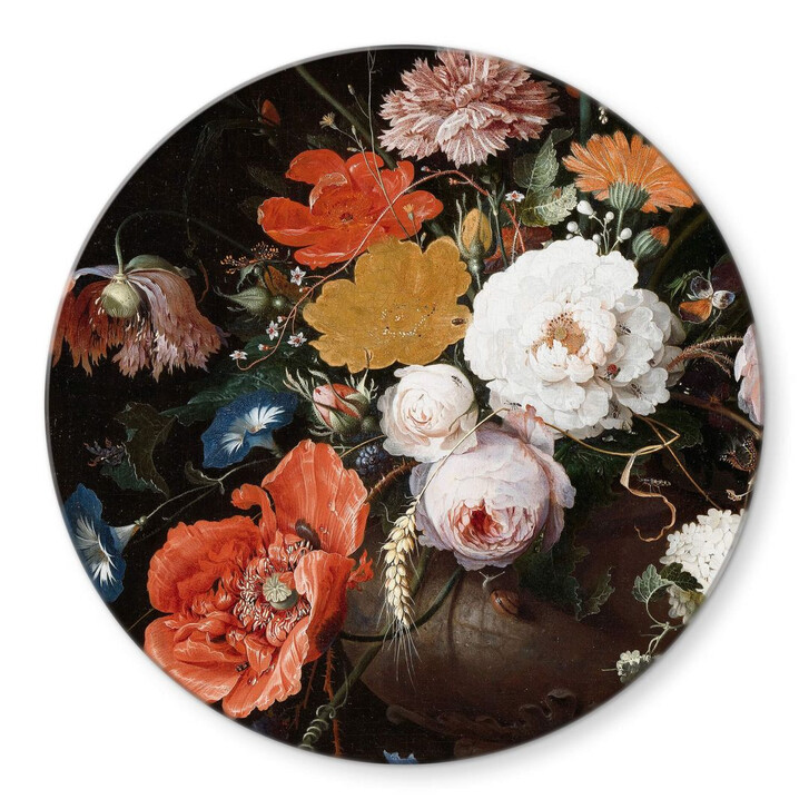 Glasbild Mignon - Stillleben mit Blumen und einer Uhr - Rund - WA302276