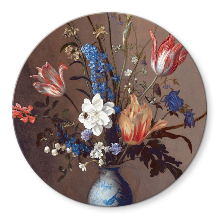 Glasbild Van der Ast - Blumen in einer Wan-Li Vase - Rund - WA306246