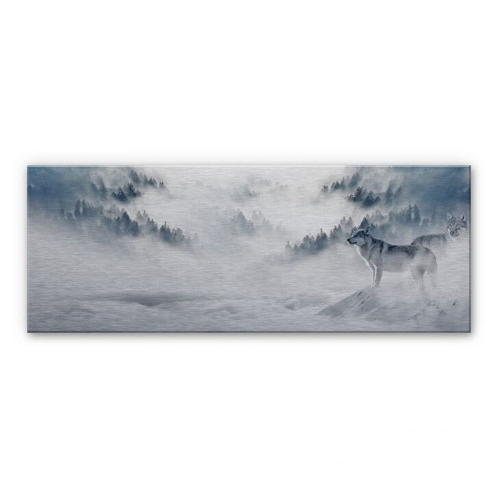 Alu-Dibond Bild Wölfe im Schnee - Panorama - WA112668