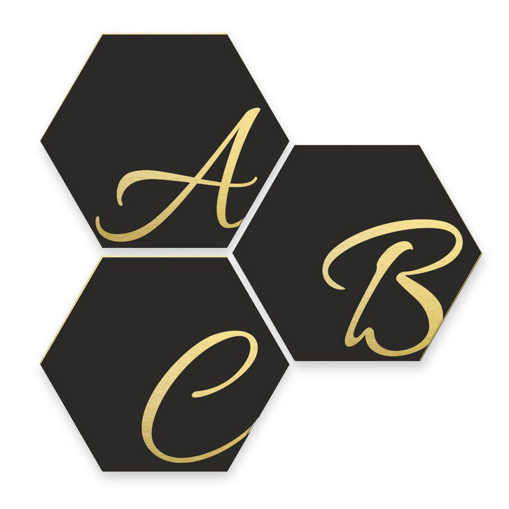 Hexagon Buchstaben - Alu-Dibond Goldeffekt - Schwarz - WA233313