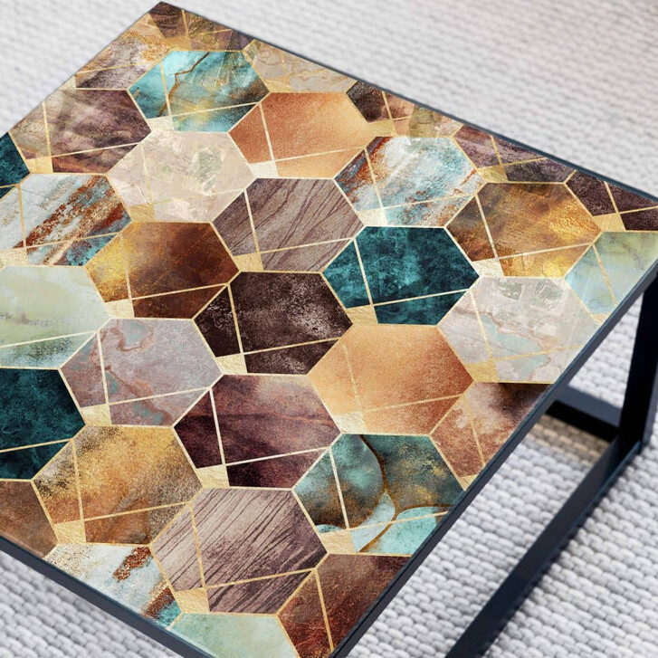 Tischplatte aus Glas - Fredriksson - Hexagone Gold und Kupfer - Quadratrisch - 60x60cm - WA324222