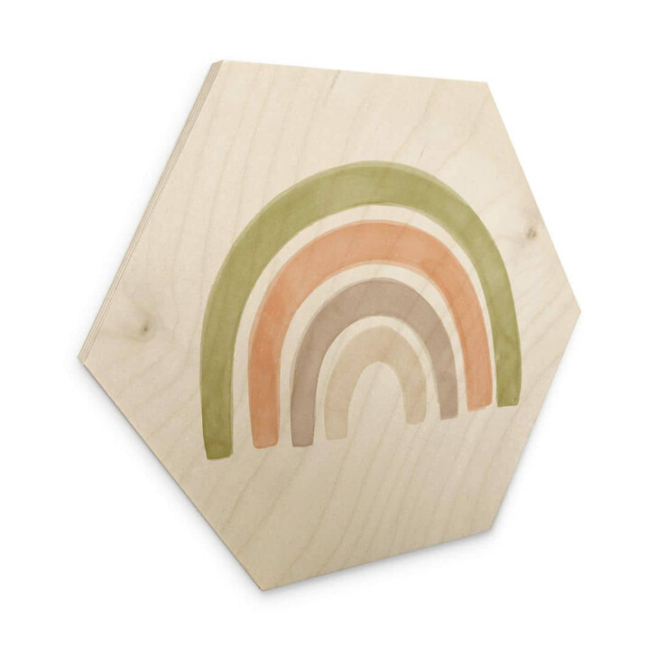 Hexagon - Holz Nouveauprints - Regenbogen Aquarell - WA320993