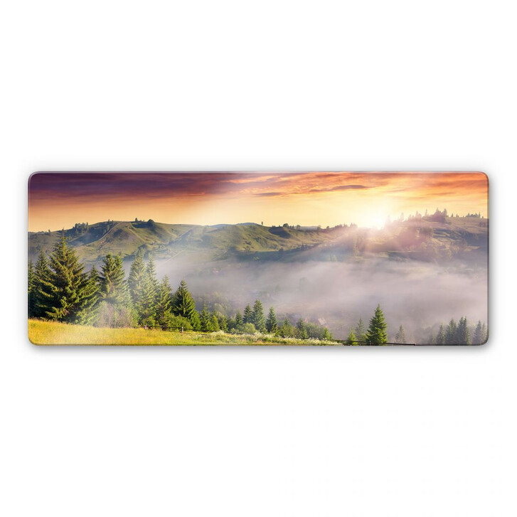 Glasbild Bergtal im Nebel Panorama - WA120858