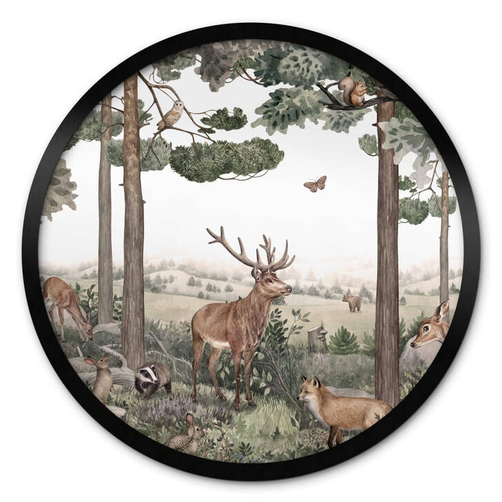 Poster Kikki Belle - Heimische Tiere im Wald - Rund - WA355381