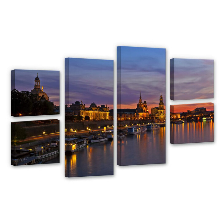 Leinwandbild Dresden im Nachtlicht (6-teilig) - WA138392