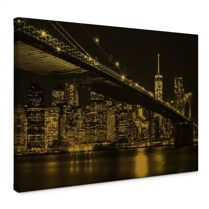 Leinwandbild mit Goldeffekt New York bei Nacht - WA335639