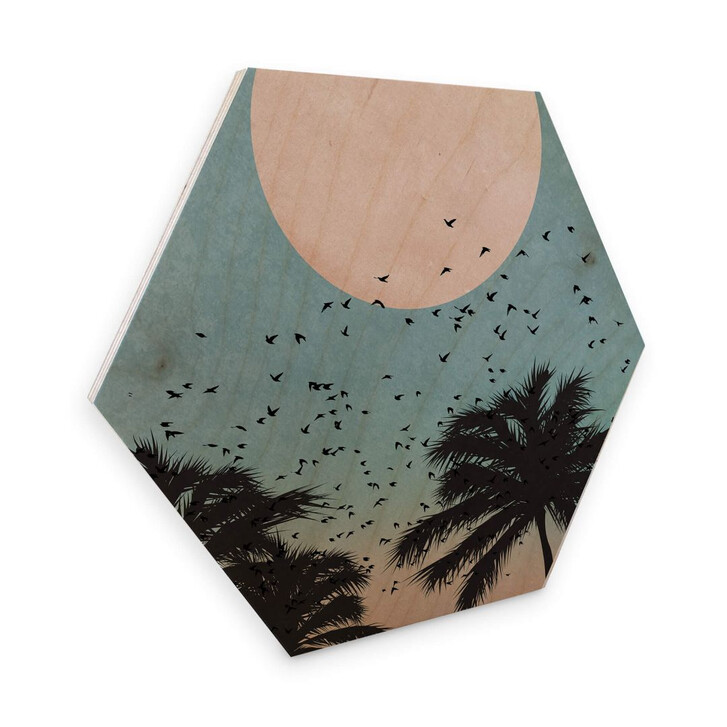 Hexagon - Holz Birke-Furnier - Kubistika - Sonnenuntergang - WA253298