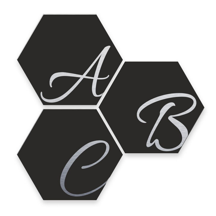 Hexagon Buchstaben - Alu-Dibond Silbereffekt - Schwarz - WA233330