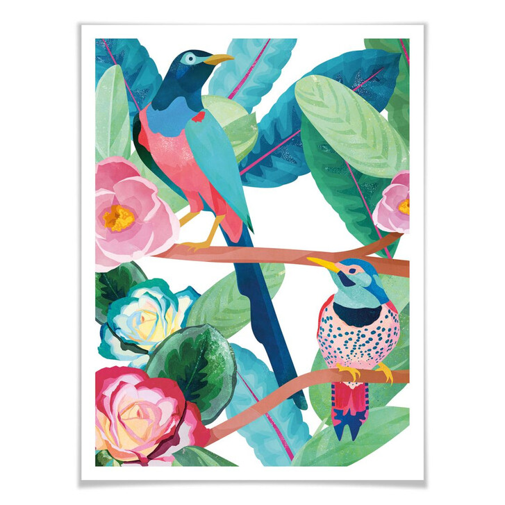 Poster Goed Blauw - Vögel im Frühling - WA247591