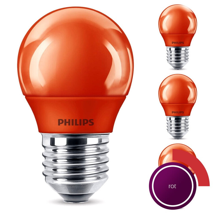 Philips LED Lampe, E27 Tropfenform P45. rot, nicht dimmbar, 4er Pack Energieklasse C - CL111405
