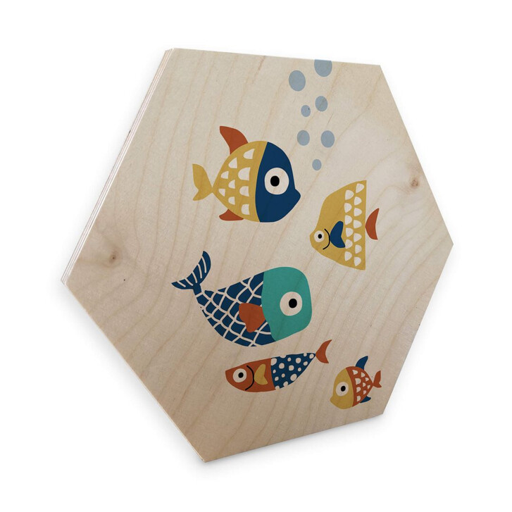 Hexagon - Holz Kubistika - Bunte Fische - WA309556