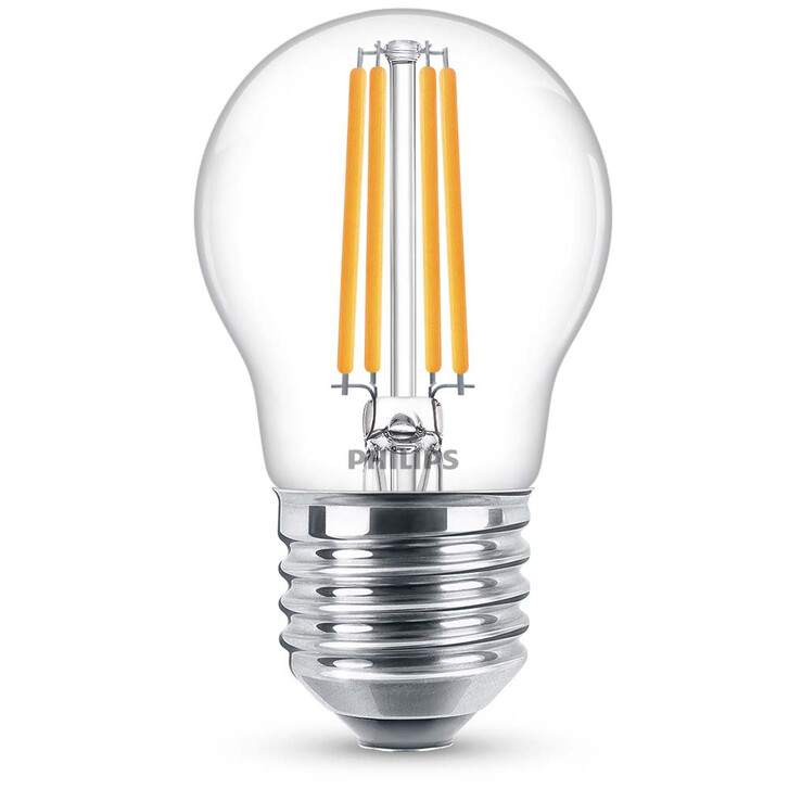 Philips LED Lampe ersetzt 60W, E27 Tropfenform P45. klar, warmweiss, 806 Lumen, nicht dimmbar, 1er Pack Energieklasse A&&