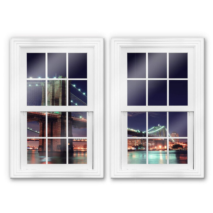 Glasbild 3D Doppelfenster 2-teilig - Manhattan Bridge at Night 2 - WA231802