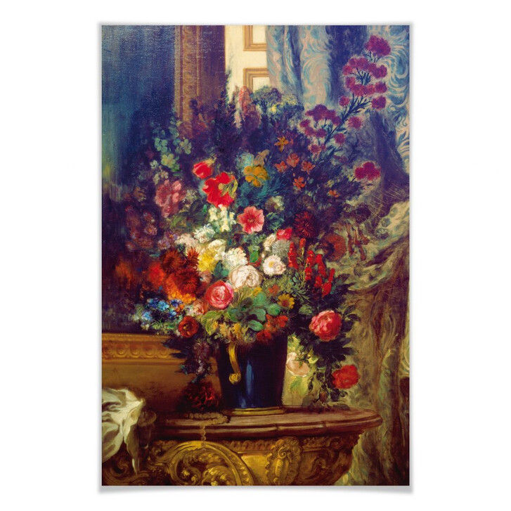 Poster Delacroix - Vase mit Blumen auf einer Konsole - WA159513