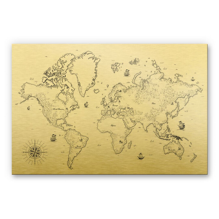 Alu-Dibond-Goldeffekt - Weltkarte - Aus vergangenen Zeiten - WA230997