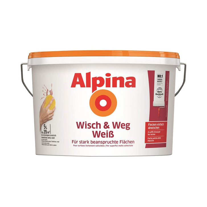 Alpina Wandfarbe Wisch und Weg weiss - 5 Liter - WA308188