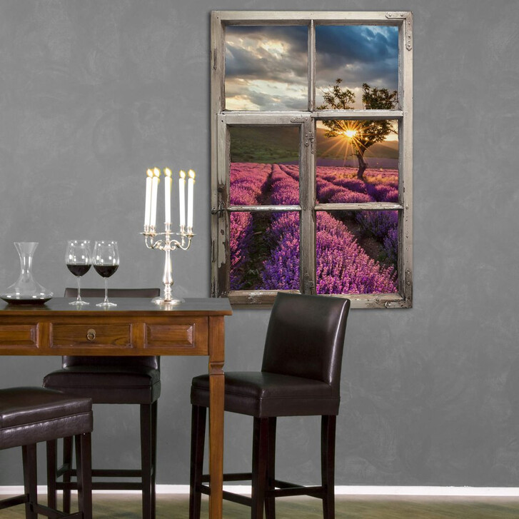3D Wandtattoo Fenster Shabby - Lavendelblüte in der Provence - WA229594