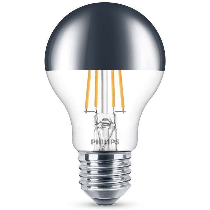 Philips LED Lampe ersetzt 50W, E27 Standardform A60. Kopfspiegel, warmweiss, 650 Lumen, dimmbar, 1er Pack Energieklasse A&
