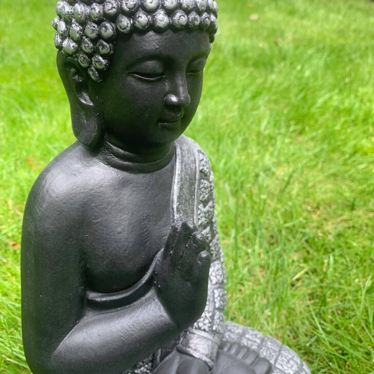 Gartendeko Lao Buddha Kunststein Schwarz, Silber - 20x15x33cm - WA326261