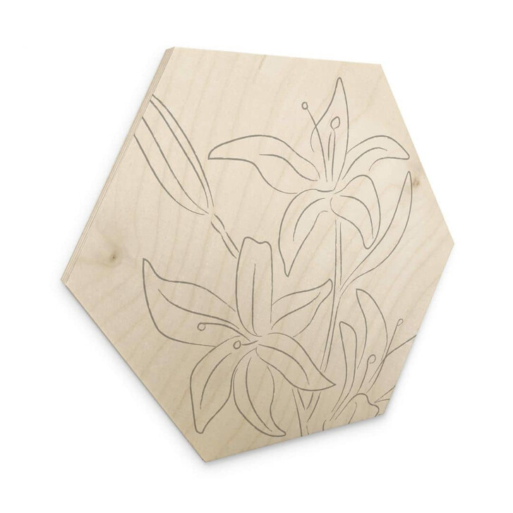 Hexagon Holzbild 1X Studio - Line Art Floral - Minimalistische Blumen - WA353115
