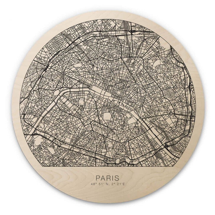Holzbild Stadtplan Paris - Rund - WA340920