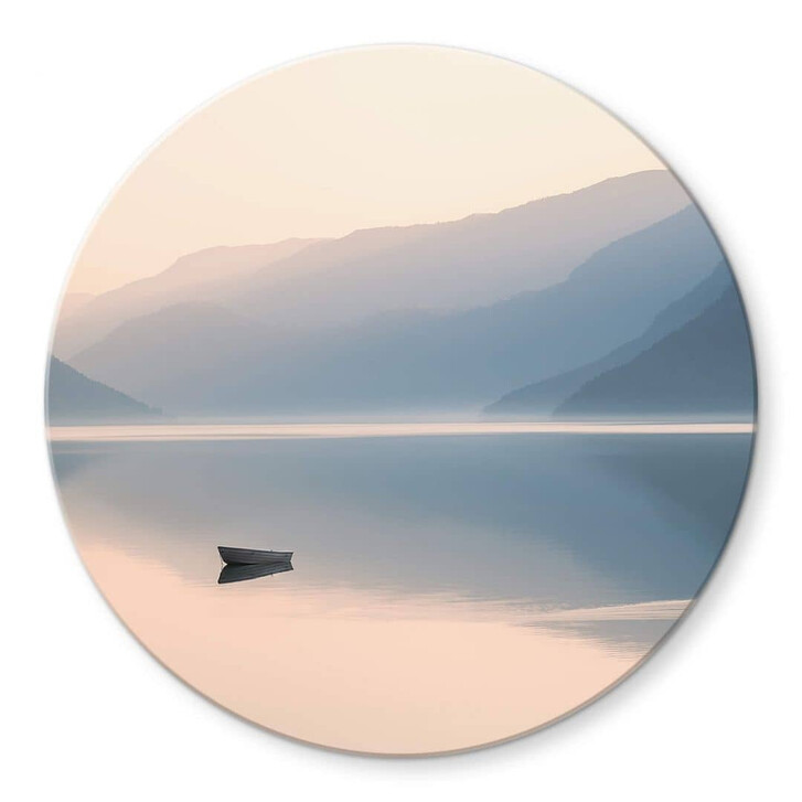Glasbild Davidsson - See und Berge in malerischer Harmonie - Rund - WA352802