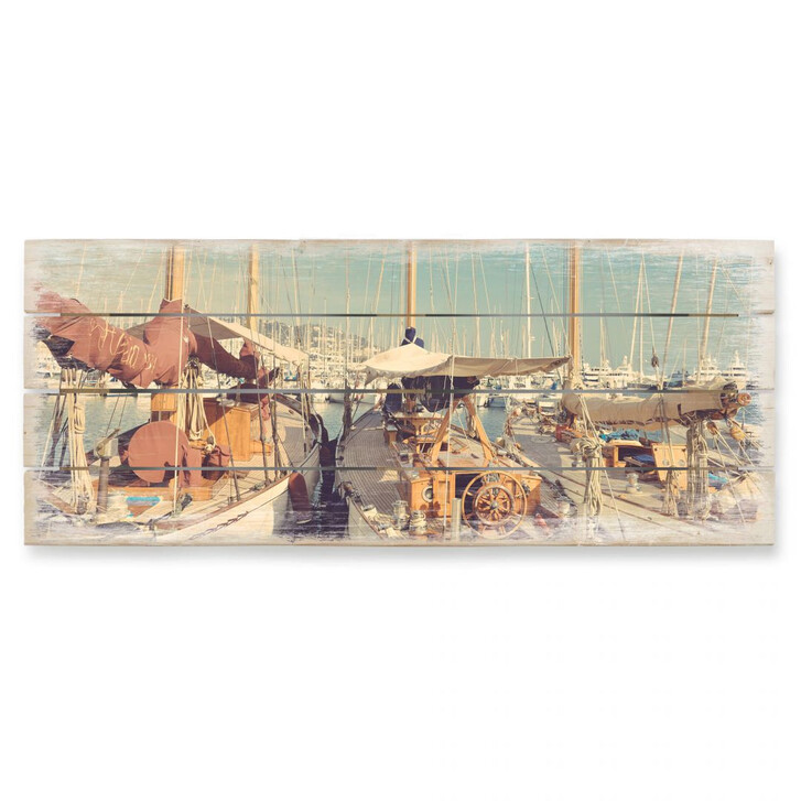 Holzbild Segelschiffe im Hafen - Panorama - WA132517